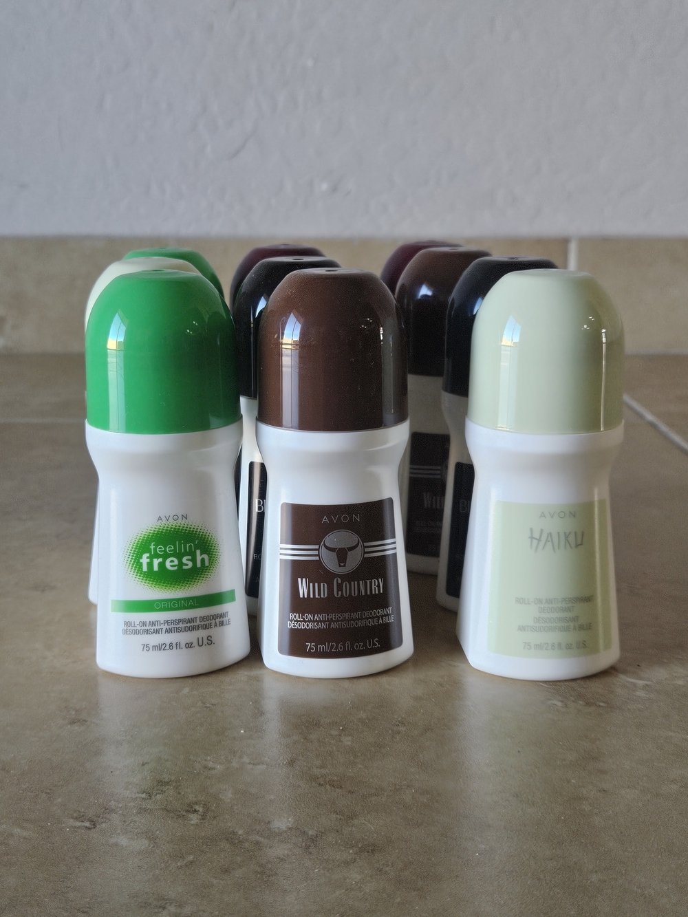 10 Avon Men And Women Roll-On Deodorant Assorted Caps In Green, Brown, Cream